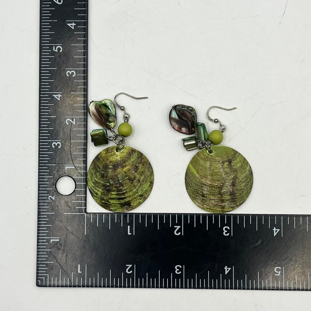 Green Abalone Shell Necklace and Earrings NO CLASP 42" MOP Handmade Boho Unique - Picture 3 of 5